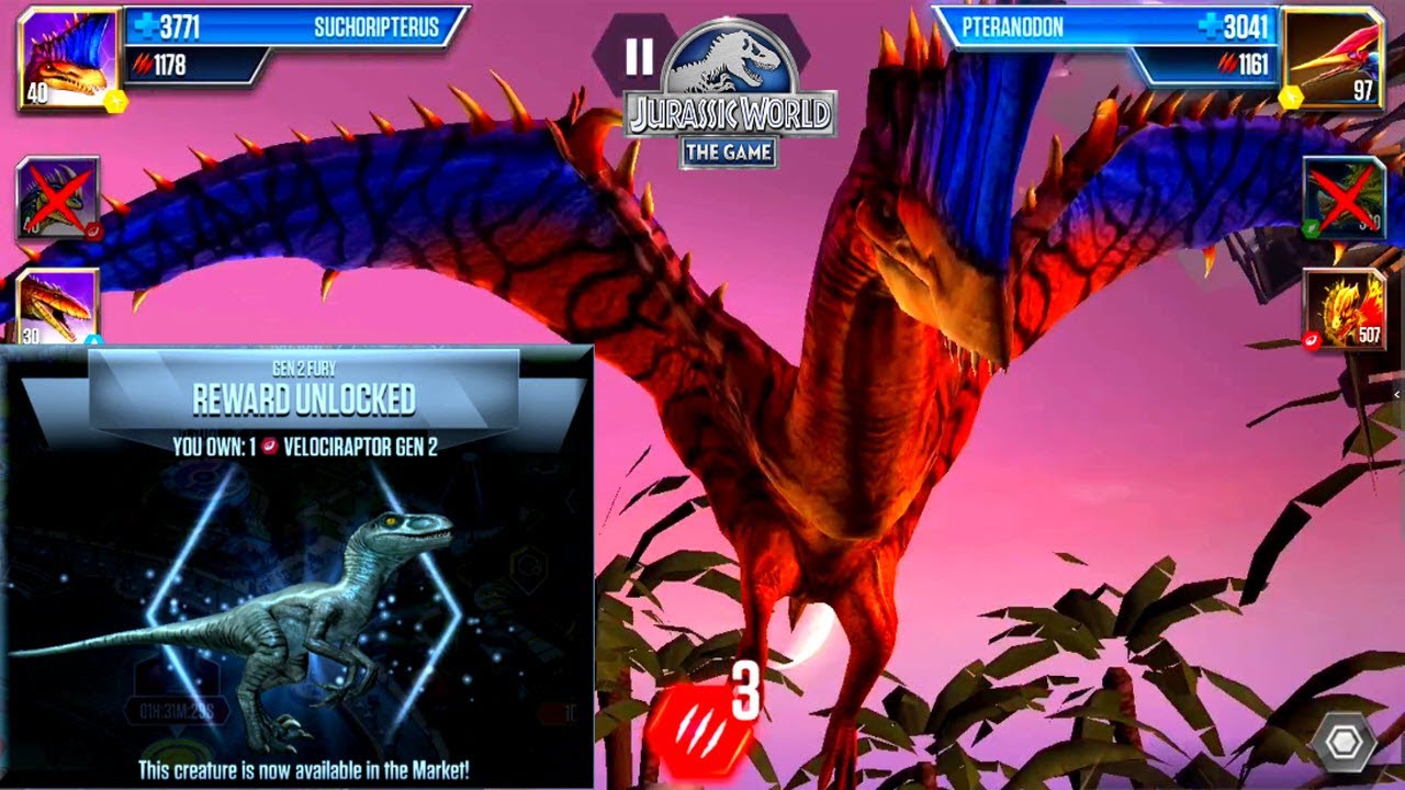 Jurassic World The Game Gen 2 Fury For Velociraptor Gen 2 Pack And Level 40 Suchoripterus 
