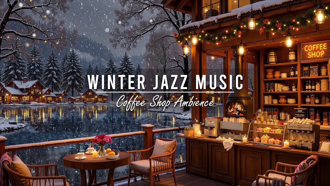 Winter Jazz Music Cozy Coffee Shop Ambience by the Lakeside | Relaxing ...