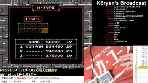[NES TETRIS Lv19] 1,134,480pts(former WR) / 220 Lines Max-out