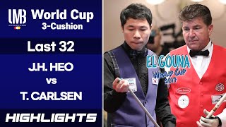 [Hurghada World Cup 3-Cushion 2017] Last 32 - HEO Jung Han (KOR) vs Tonny CARLSEN (DEN). H/L