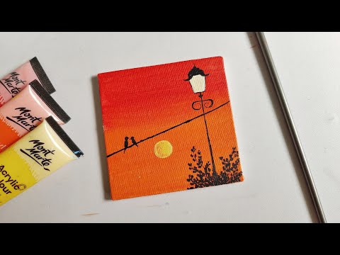 Mini canvas beach landscape painting for beginners