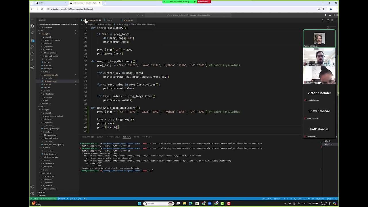 070424 cosc 1336 python loop dictionary w while youtube