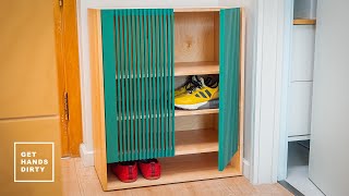Shoe Cabinet with Slat Doors // Tiny Apartment Build Ep. 20