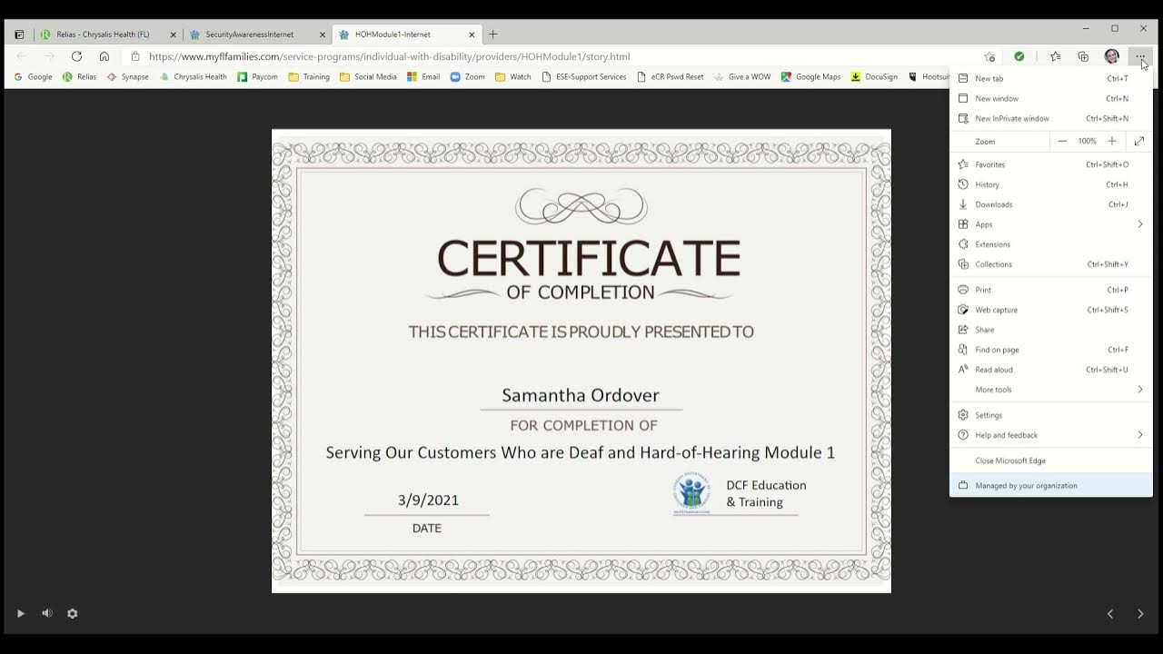 Video for Annual Training DCF Security Awareness, ADA Hard of Hearing