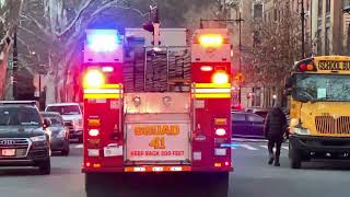 FDNY SQUAD 41 RETURNING TO THE BRONX AFTER 10-75 ALL HANDS JOB ON MORNING SIDE AVENUE IN HARLEM, NYC