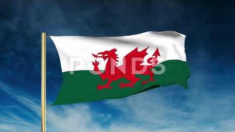 Wales Flag Slider Style. Waving In The Win With Cloud Background Animation