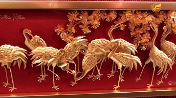 Tranh tùng hạc diên niên dát vàng 24k