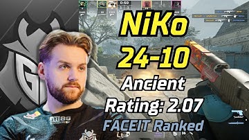 NiKo (24-10) rating:2.07 (Ancient) | FACEIT Ranked | Apr 17, 2024 #cs2 #demo #g2 #pov
