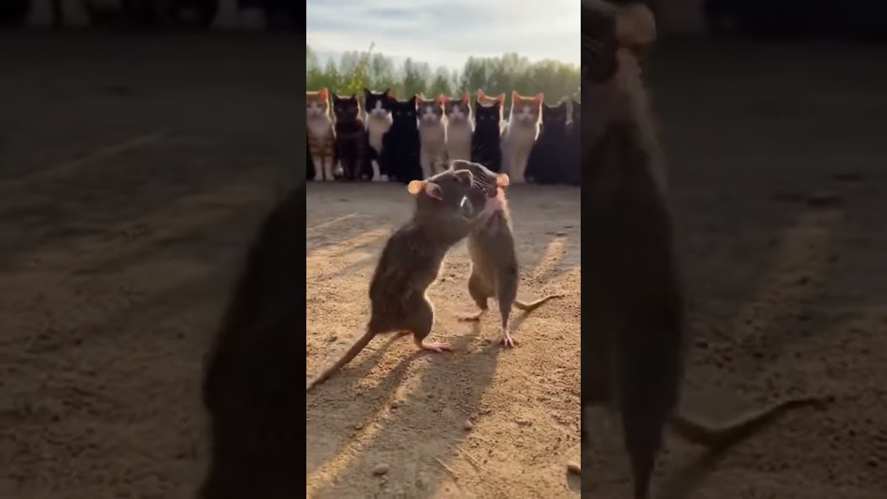 Extreme Rat Wrestling Match… with 50 Cats Watching! 😹👀🐭 #orangecat #cute #catlife