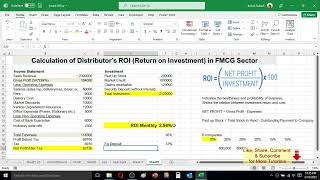 Calculate ROI of Distributor in FMCG Sector | How to calculate ROI in excel