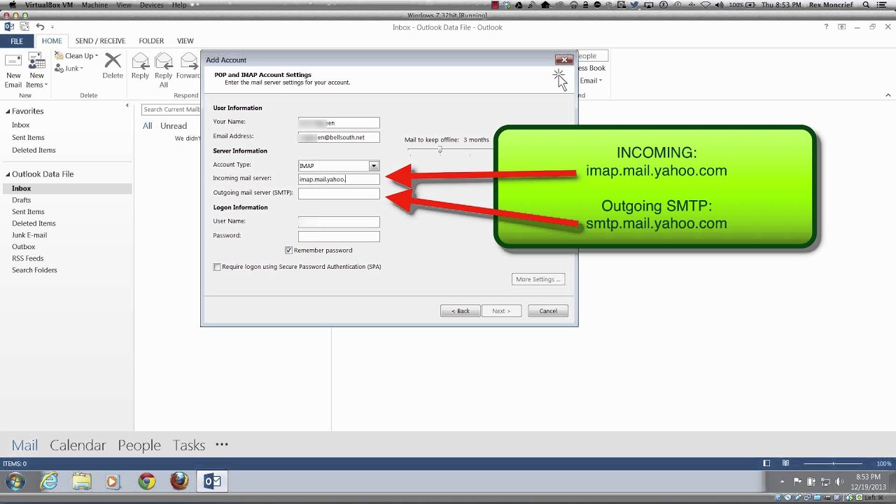 Smartergeek Outlook 2013 Bellsouth Att At T Yahoo Imap Youtube