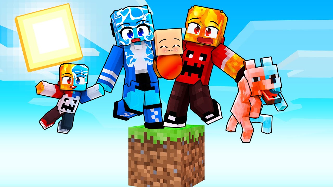 JOGANDO com uma FAMILIA ELEMENTAL em APENAS UM BLOCO no Minecraft