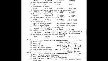 12th Computer Science   2nd Mid Term Test 2022   Original Question Paper   Tenkasi District   EM