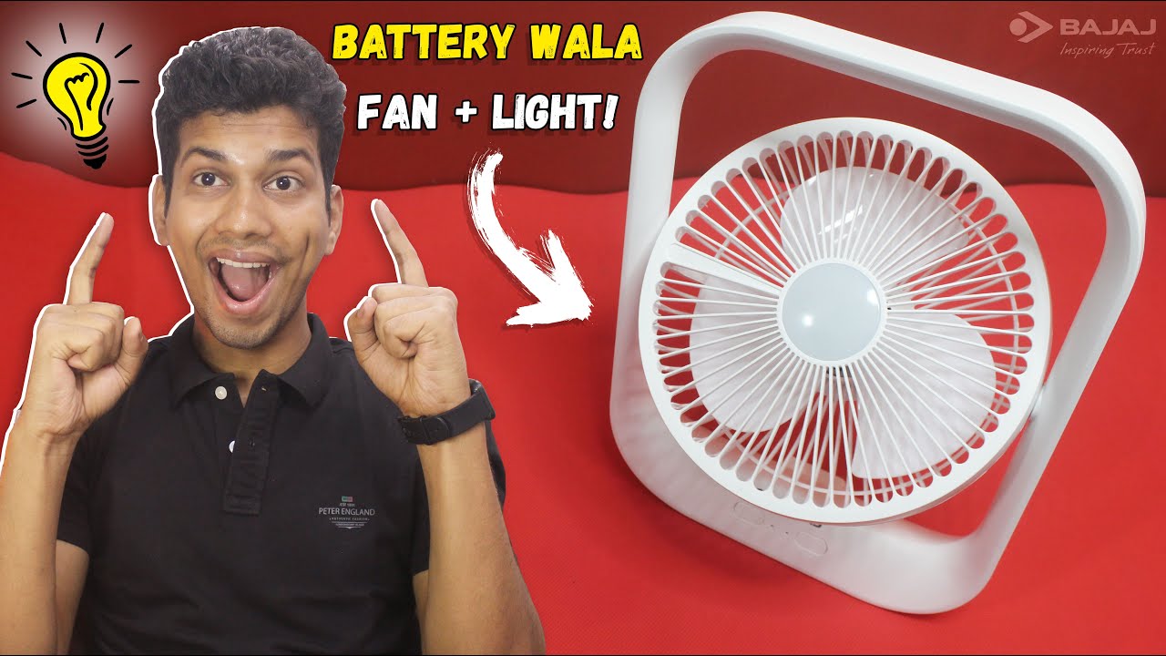 🔋 Battery Wala Fan + Light Bajaj PYGMY Personal Fan Portable