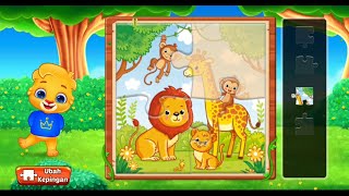 PERMAINAN BELAJAR ANAK MENYELESAIKAN 4 PUZZLE GAMBAR HEWAN SINGA,MONYET,JERAPAH | LUCAS AND FRIENDS screenshot 4