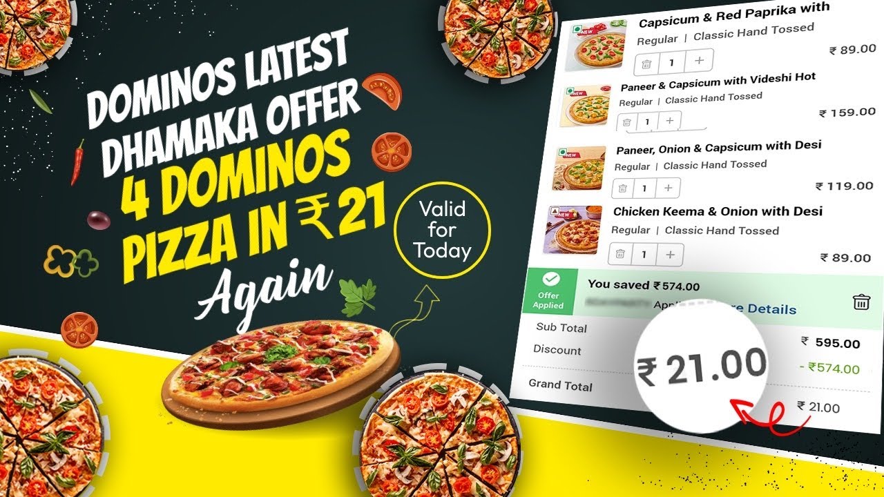 Dominos Latest (29th March) Special Offer4 pizza in ₹21🔥Domino’s