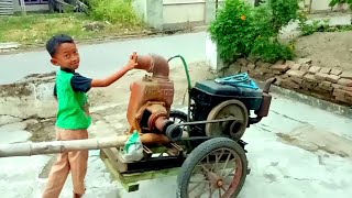 mesin diesel pompa air berangkat mengairi sawah