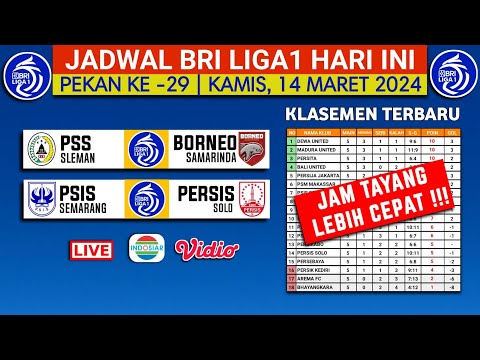 Jadwal BRI Liga 1 2024 Hari ini Live Indosiar - Pss Sleman vs Borneo - Klasemen Terbaru Liga 1 2024