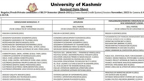 Kashmir University 5th semester datesheet 2023||revised datesheet bg 5th semester kashmir university