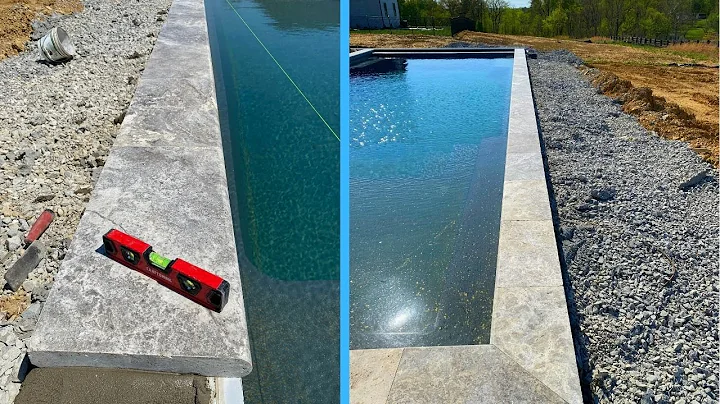 Install travertine\Pool coping preparation for fiberglass swimming pool (step by step)