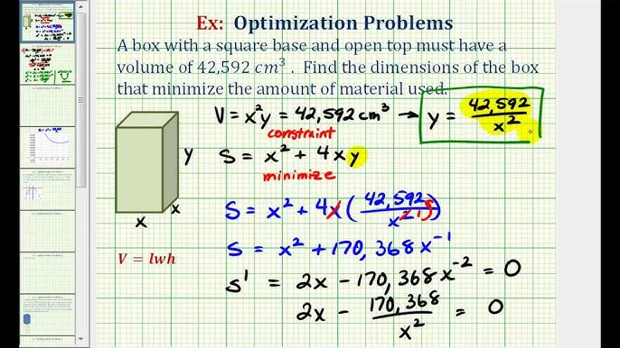 Updated Version Available Optimization Minimize The Surface Area Of A Box With A Given Volume Youtube
