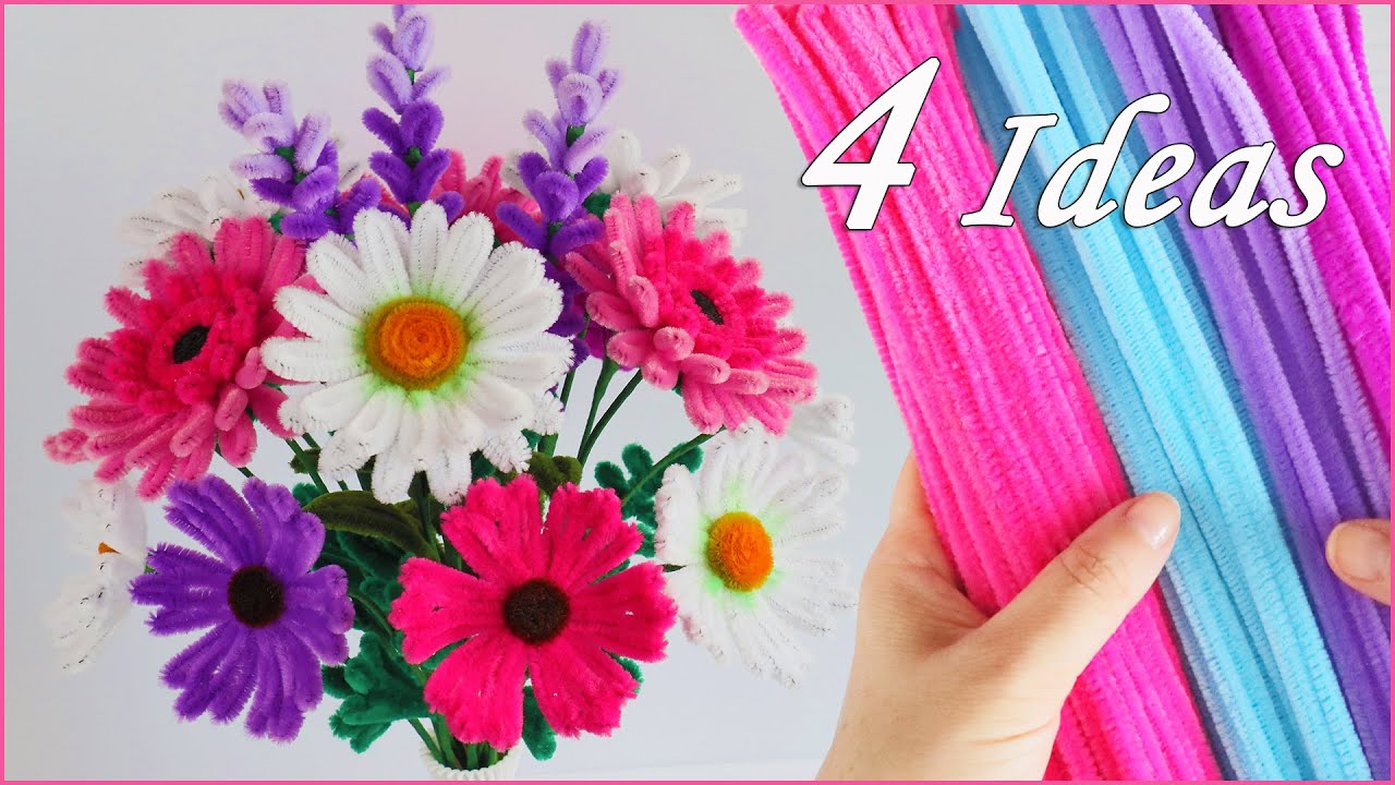 4 Идеи Цветы своими руками из Синельной проволоки. Flowers Pipe Cleaners