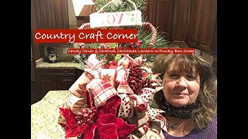 Candy Canes & Cardinal Lantern Swag w/Funky Bow Swag