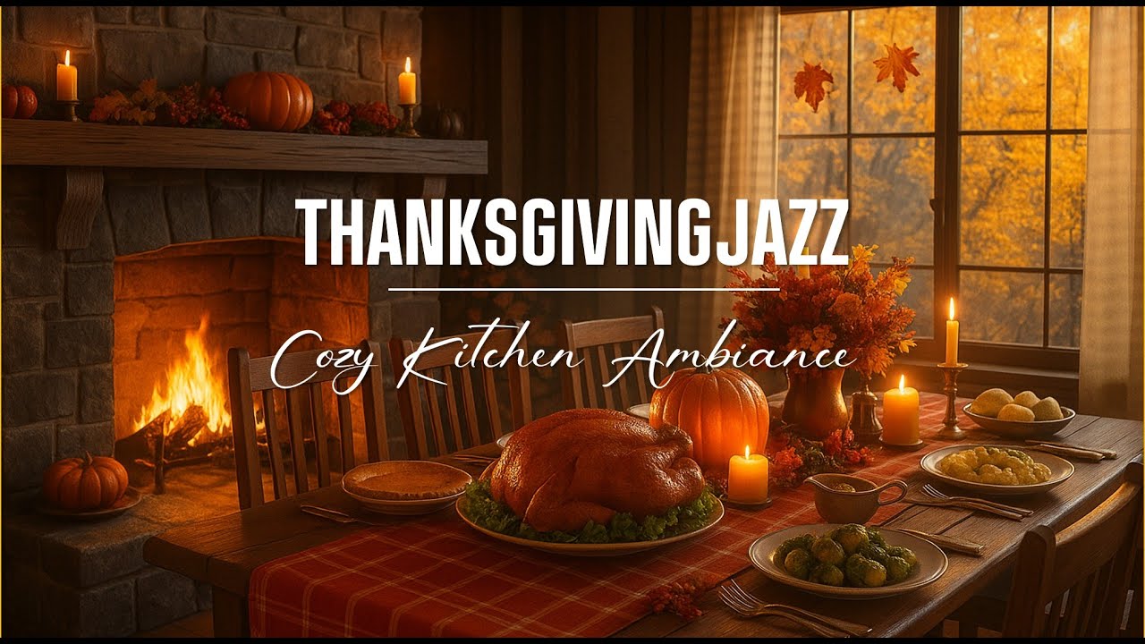 Cozy Thanksgiving Ambience with Smooth Jazz Music & Fireplace Sounds ...