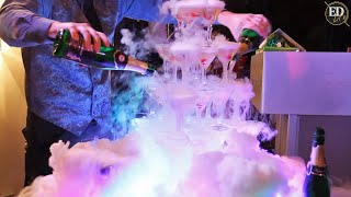 Пирамида или горка из шампанского с сухим льдом – эффектное бармен-шоу