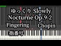 ノクターンOp.9-2 ゆっくり 鍵盤をなぞり降りてくる指番号！【🎹の背景と指番号付MIDIあり】Nocturne Op.9-2 Chopin Slow Piano Fingering