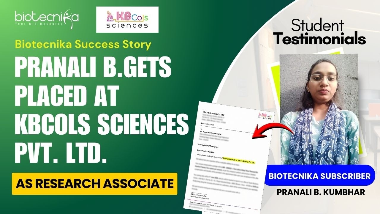 Pranali B.Gets Placed at KBCols Sciences Pvt. Ltd as a Research Associate