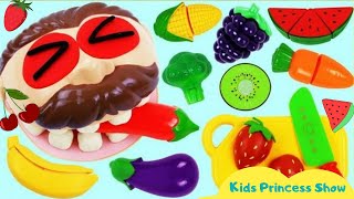 Learn names of fruits and vegetables with toy velcro cutting fruits and vegetables pretend play