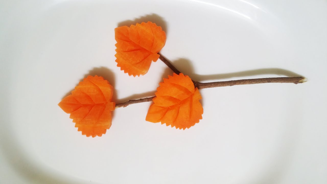 How To Carve Carrot Leaf Carrot Art Designing, Carving Ideas