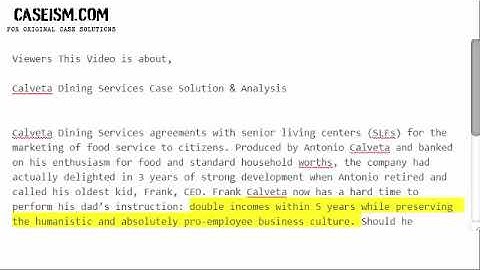 Calveta Dining Services Case Solution & Analysis-  Caseism.com