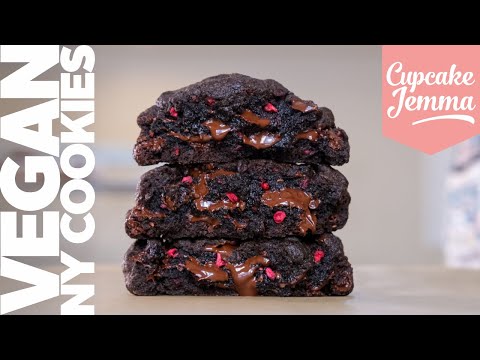 Vegan New York Style Raspberry Choc Chip Cookies!  Plant Based NY COOKIE Recipe  Cupcake Jemma