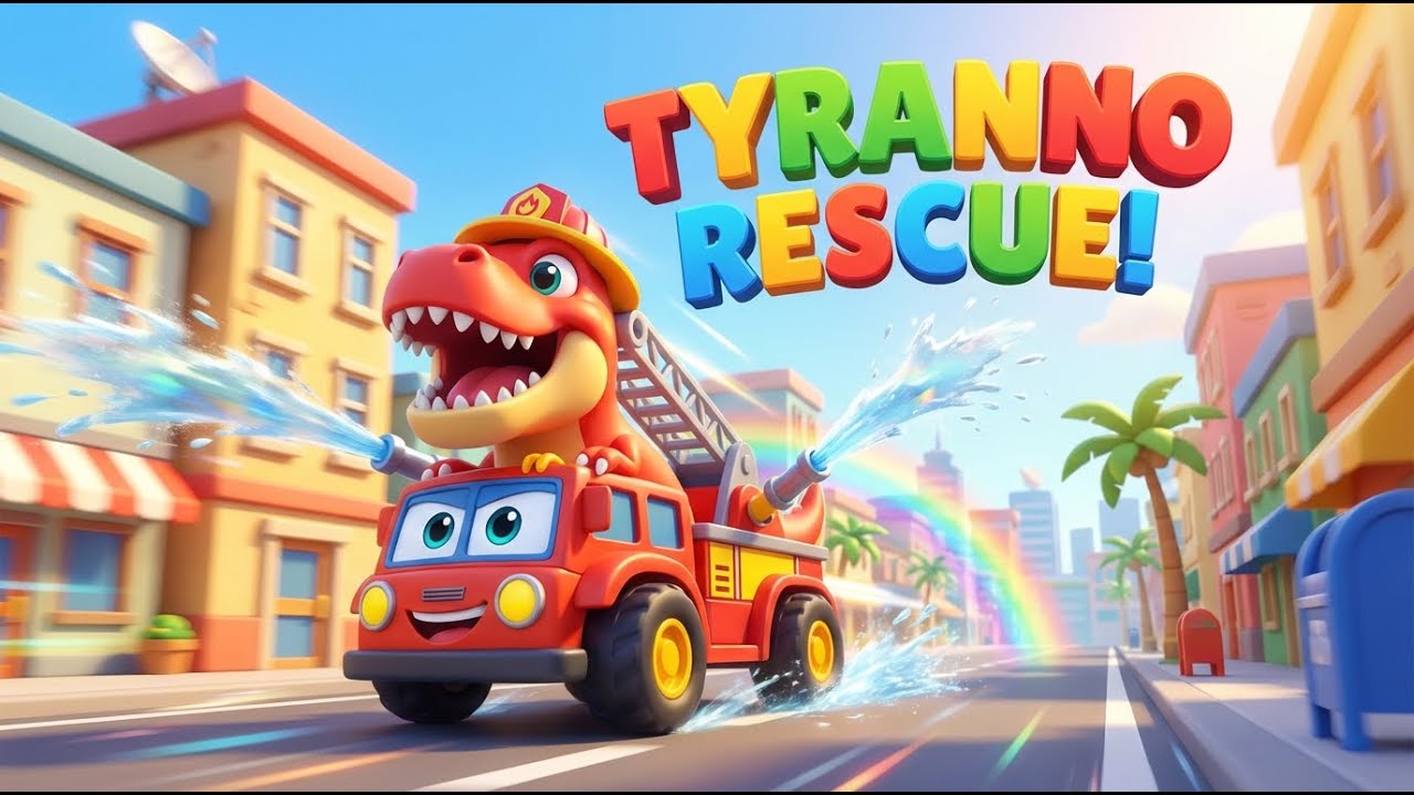 🚒 T-Rex Fire Truck! Tyranno Rescue Song | Dino Vehicles for Kids 🦖