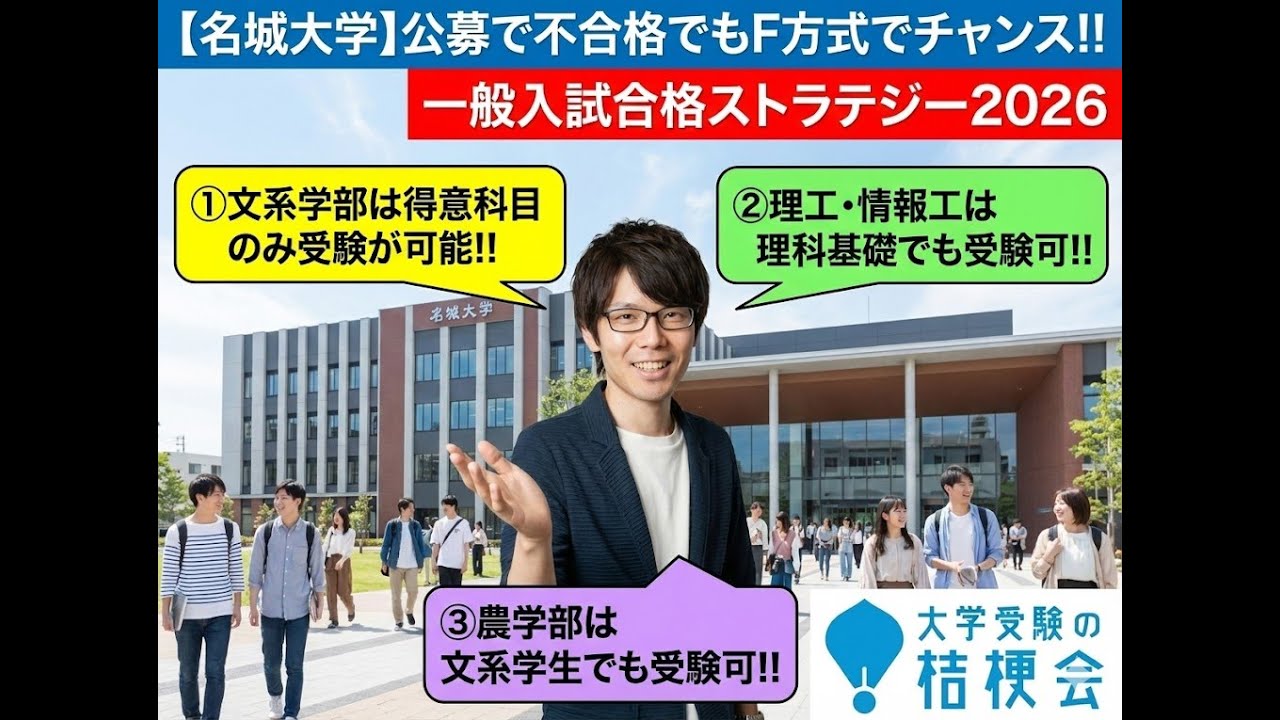 合格ストラテジー2026　名城大学 公募で不合格でも一般入試F方式でチャンス!!　#大学受験  #大学受験の桔梗会 #名城大学