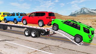 Flatbed Trailer new Toyota Cars Transportation with Truck - Pothole vs Car 305 - BeamNG.Drive screenshot 4