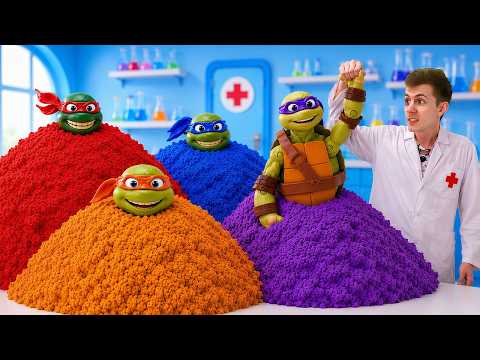 Hé, docteur ! Les tortues super-héros et les bains colorés en pâte à modeler. Jeux au docteur