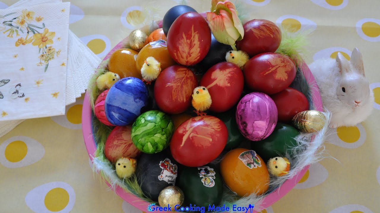 Greek Easter Eggs w/ leaf decor & dyeing Instructions - Πώς να βάψετε & να στολίσετε Πασχαλινά Αυγά | Greek Cooking Made Easy
