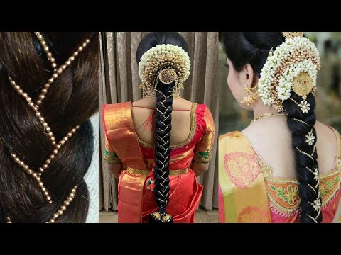 Traditional Southern Indian bridal hairstyle by Swank. Braids with fresh  flowers a… | South indian bride hairstyle, Indian bridal hairstyles, Indian bride  hairstyle