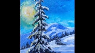 acrylic painting beginners canvas snow tree pine tutorials paintings winter paint landscape sherpa christmas step trees beginner acrylics holiday tutorial
