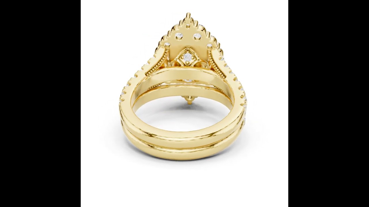 Round Cut Pave Diamond Statement Ring with Triple Row Shank