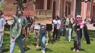 USC pro-Palestine demonstration: Protesters class with public safety officers