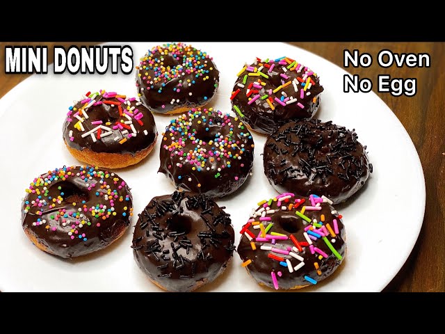 Mini Donuts Recipe | Eggless u0026 Without Oven | Chocolate Donut Recipe | How to make Homemade Doughnut class=