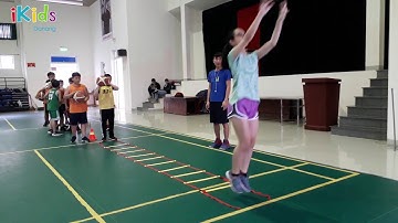 [iKids Danang] - Bài tập dẫn bóng luồng cọc và thang dây kết hợp ném rổ