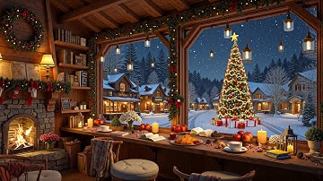Christmas Jazz Background Music – Reading by the Fireplace with Peaceful Snow-Covered Village View