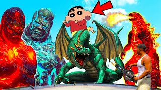 GTA 5 : SHINCHAN meets ICE & LAVA TITANS & FIRE GODZILLA to get DRAGON in GTA V