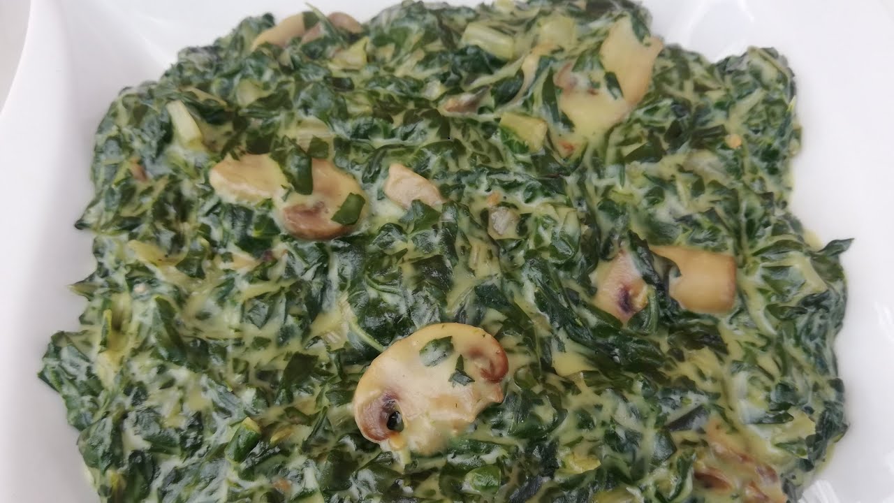 How to make creamy spinach with mushrooms. Quick and easy cream spinach