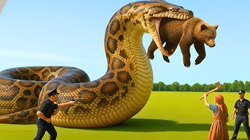 Heroic Rescue Team Saves Helpless Brown Bear From Massive Python Attack on a Peaceful Golden Plateau